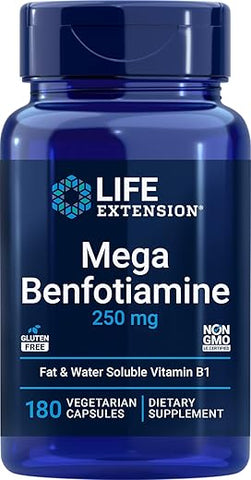 Mega Benfotiamine 250mg – 180 Cápsulas Vegetais com Tiamina – Vitamina B1 – Comprar Online - Life Extension