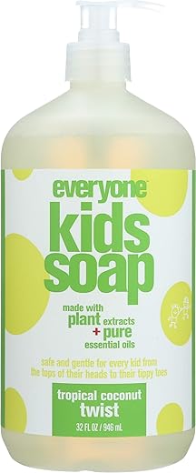 3-em-1 Sabonete para Crianças Seguro, Suave e Natural Shampoo, Gel de Banho e Banho de Espuma, Aroma de Coco Tropical, 1 Unidade - Everyone