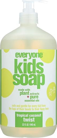 3-em-1 Sabonete para Crianças Seguro, Suave e Natural Shampoo, Gel de Banho e Banho de Espuma, Aroma de Coco Tropical, 1 Unidade - Everyone