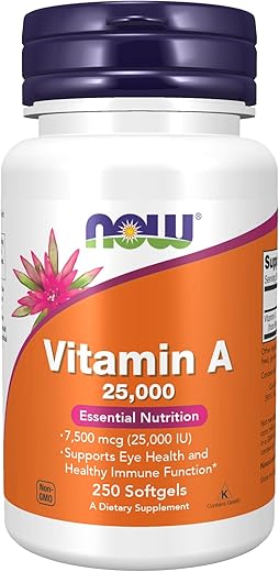 NOW Foods - Vitamina A de Óleo de Fígado de Peixe, 25000UI, 250 Cápsulas – Now Foods (Pacote com 3)