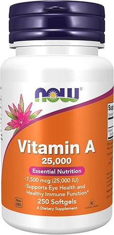 NOW Foods - Vitamina A de Óleo de Fígado de Peixe, 25000UI, 250 Cápsulas – Now Foods (Pacote com 3)