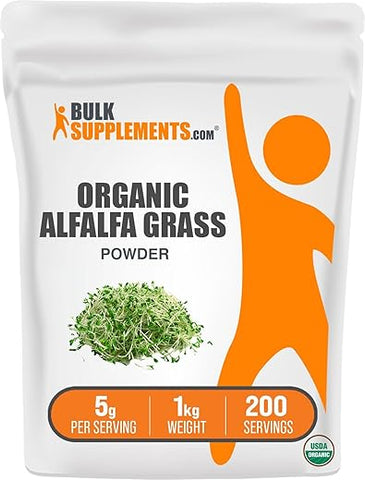 com Pó de Grama de Alfafa Orgânica – Suplemento de Alfafa, Pó de Superfood Verde, Pó de Alfafa Orgânica – Vegano | Marca BulkSupplements.com - BulkSupplements