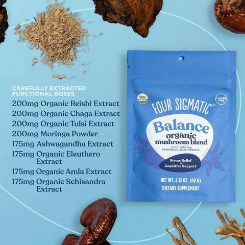 Mix Balance Adaptogen e Cogumelo | Suplemento Adaptogênico com Ashwagandha, Moringa, Manjericão Sagrado, Reishi, Chaga e Mais | Alívio Natural do Estresse e Reforço Imunológico - Four Sigmatic