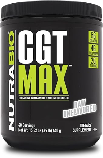 CGT-MAX em Pó – Creatina, Glutamina e Taurina para Recuperação Muscular e Força – 40 Porções – Sem Sabor - NutraBio