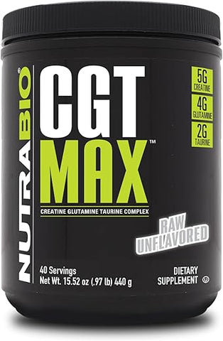 CGT-MAX em Pó – Creatina, Glutamina e Taurina para Recuperação Muscular e Força – 40 Porções – Sem Sabor - NutraBio