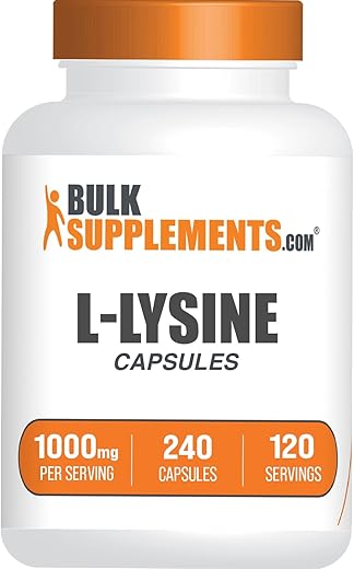 com Cápsulas de L-Lisina HCl – Suplemento de Lisina, Cápsulas de Lisina 1000mg – para Suporte Imunológico, Sem Glúten, 2 Cápsulas por Porção, 240 Cápsulas (Pacote de 1) - BulkSupplements