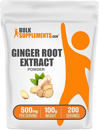 Ginger Root Extract Powder BulkSupplements.com – Suplemento de Gengibre em Pó, Suplemento Herbal, Sem Glúten, 500mg por Porção, 100g (Pack de 1)