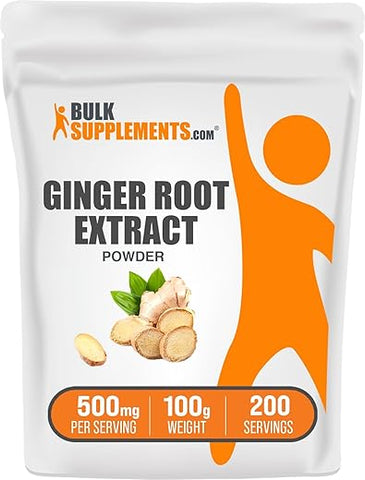 Ginger Root Extract Powder BulkSupplements.com – Suplemento de Gengibre em Pó, Suplemento Herbal, Sem Glúten, 500mg por Porção, 100g (Pack de 1)