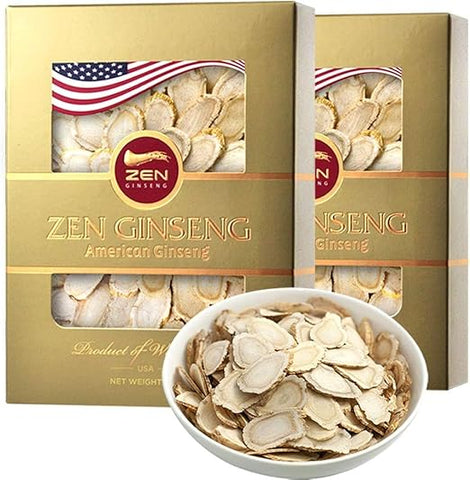 Zen Ginseng - 2 Caixas de Fatias de Ginseng Americano do Wisconsin – Energia e Desempenho Aprimorados – 100g