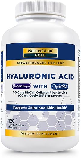 Nature's Lab - Nature’s Lab Ácido Hialurônico com Colágeno Biocell e MSM – Hidratação da Pele, Saúde das Articulações – 120 Cápsulas (40 Dias de Fornecimento)