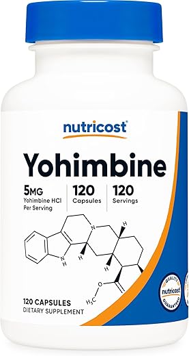 Yohimbine HCl 5mg – 120 Cápsulas | Livre de Glúten e Não-OGM - Nutricost