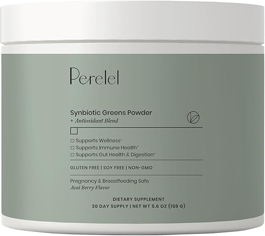 Daily Greens Powder – Pó Verde Sintiótico em Pó com Antioxidantes para Apoiar a Saúde Imunológica e Digestiva – Pó Superfood Verde Livre de Glúten e Soja – Gravidez – 100g - Perelel