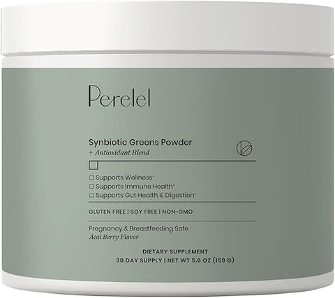 Daily Greens Powder – Pó Verde Sintiótico em Pó com Antioxidantes para Apoiar a Saúde Imunológica e Digestiva – Pó Superfood Verde Livre de Glúten e Soja – Gravidez – 100g - Perelel