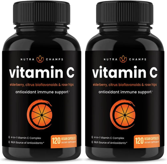 2 Pack) Vitamina C 1000mg com Sabugueiro, Bioflavonoides Cítricos | Aumente sua imunidade! - NutraChamps