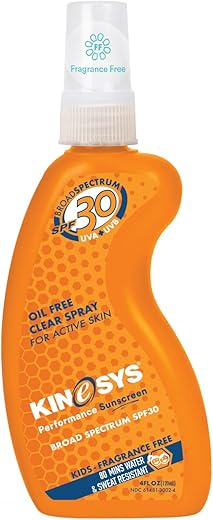 Protetor Solar Infantil KINeSYS FPS 30 Sem Fragrância em Spray Transparente para pele sensível, Hipoalergênico, Proteção UVA/UVB de amplo espectro para o rosto