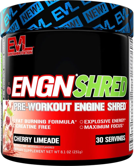Evlution - EVL Ultimate Pre Workout Powder – Bebida Termogênica Queima de Gordura para Energia Duradoura, Foco e Resistência – ENGN Shred Intense Queima de Gordura Creatina Free Preworkout