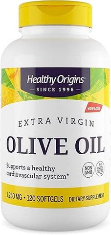 Óleo de Oliva Healthy Origins, 1250 mg – Suplemento para Saúde do Coração com Óleo de Oliva Extra Virgem Orgânico e Prensado a Frio – Suplementos Livres de Glúten para Homens