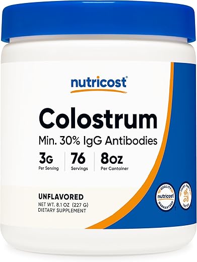 Pó de Colostro 227g, Lactoferrina e Mínimo de 30%% Imunoglobulinas (IgG), do Colostro Bovino, 3g Por Porção, 76 Porções - Nutricost