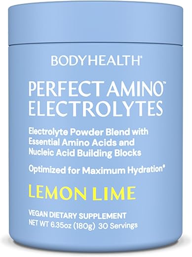 PerfectAmino Pó de Eletrólitos, Pó de Hidratação, Bebida de Eletrólitos sem Açúcar, Mistura de Bebida de Eletrólitos Keto, Não Transgênico, Limão Lima (30 Porções) - BodyHealth