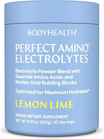 PerfectAmino Pó de Eletrólitos, Pó de Hidratação, Bebida de Eletrólitos sem Açúcar, Mistura de Bebida de Eletrólitos Keto, Não Transgênico, Limão Lima (30 Porções) - BodyHealth