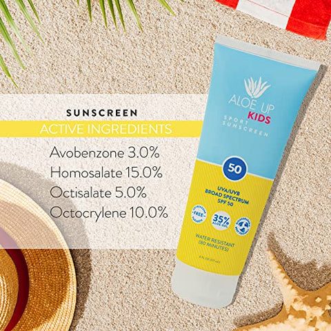 ALOE UP - Protetor Solar Infantil Aloe Up Kids FPS 50 – Amplo Espectro para Rosto e Corpo – Pele Sensível – Com Gel de Aloe Vera – Secagem Rápida – Seguro para Recifes – 100g
