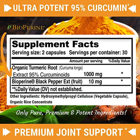 FRESH HEALTHCARE - Trucurc Cúrcuma Curcumina com Pimenta Preta – 95% de Curcumina Pura – Suporte Potente para Articulações – Máxima Absorção para Saúde Natural das Articulações – 60 Cápsulas de Cúrcuma