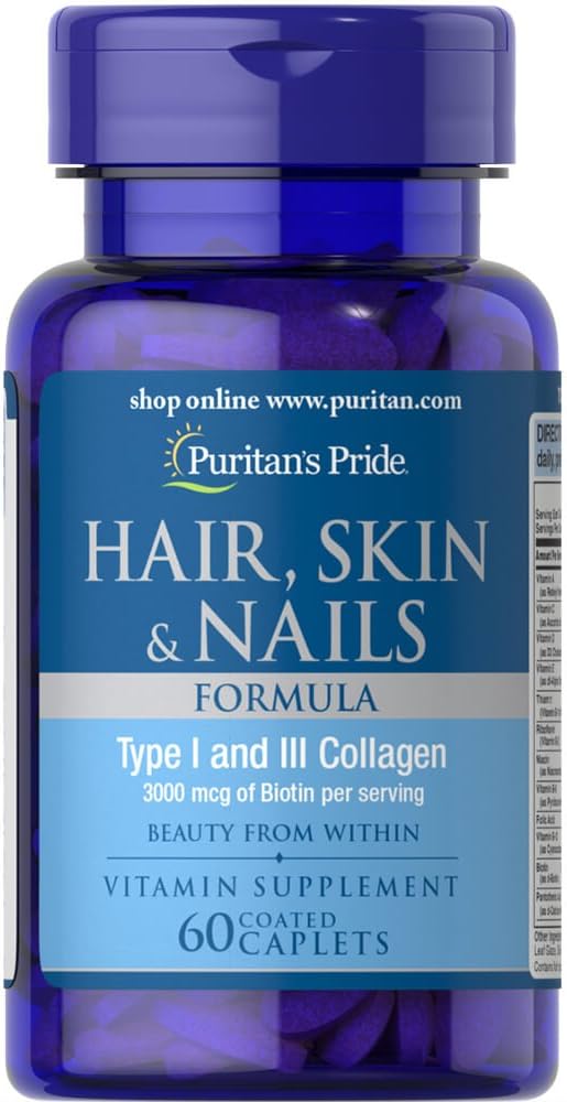 Puritan's Pride - Puritan’s Pride Fórmula de Biotina para Cabelo, Pele e Unhas – 60 Comprimidos Revestidos de 3000 Mcg