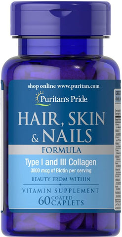 Puritan's Pride - Puritan’s Pride Fórmula de Biotina para Cabelo, Pele e Unhas – 60 Comprimidos Revestidos de 3000 Mcg