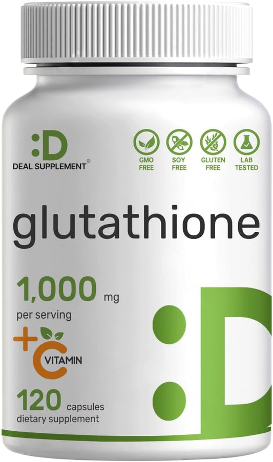 DEAL SUPPLEMENT - Suplemento de Glutationa 1.000mg por Porção, 98% de Pureza | Vitamina C 500mg, Forma Reduzida Ativa (GSH) | Antioxidante Intracelular – Suporta Desintoxicação