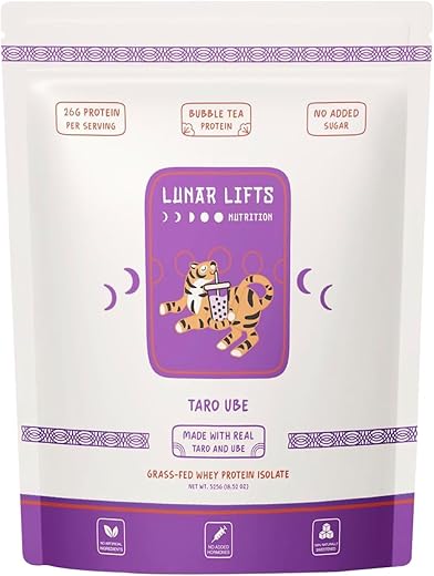 Lunar Lifts Nutrition - Pó de Proteína de Taro Ube para Chá de Bolhas | 26g de Pó de Chá de Leite de Taro | Pó de Proteína Isolada de Soro de Leite | Alto Teor de Proteína para Bubble Tea | Sem Açúcares Adicionados ou Ingredientes Artificiais