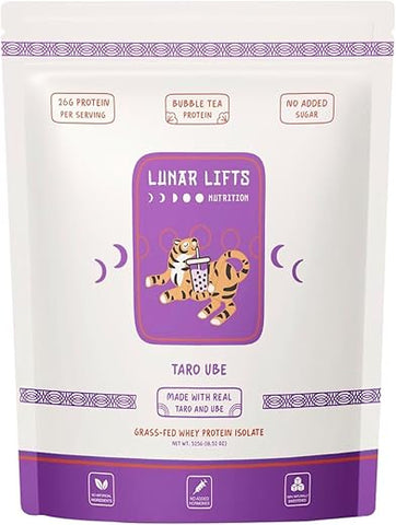 Lunar Lifts Nutrition - Pó de Proteína de Taro Ube para Chá de Bolhas | 26g de Pó de Chá de Leite de Taro | Pó de Proteína Isolada de Soro de Leite | Alto Teor de Proteína para Bubble Tea | Sem Açúcares Adicionados ou Ingredientes Artificiais