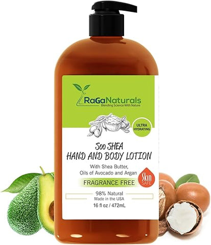 RaGaNaturals - Loção Corporal – Manteiga de Karité, Argan, Abacate, Vitamina E – Hidratante Sem Fragrância – 250ml