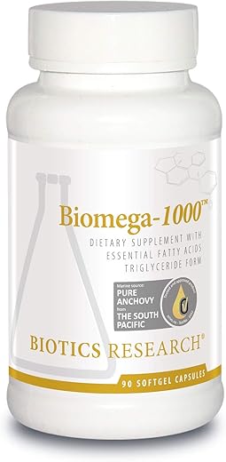 Biomega 1000 Óleo de Peixe Ômega 3, Altamente Concentrado com EPA/DHA, Ácidos Graxos Ômega 3, Suporte Imunológico e Cardiovascular 90 Softgels - Biotics Research