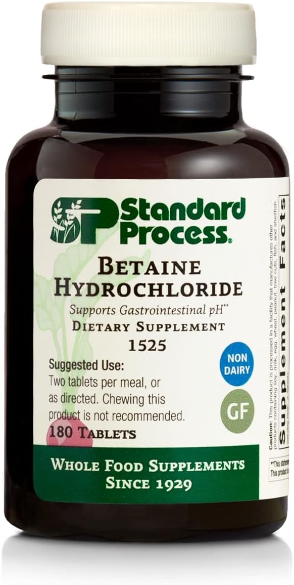 Standard Process Inc. - Suplemento de Saúde Digestiva e GI de Alimentos Integrais da Standard Process Betaine Hydrochloride com Citrato de Magnésio, Betaine HCl, Cloreto de Amônio, Pepsina e Mais – 180 Comprimidos