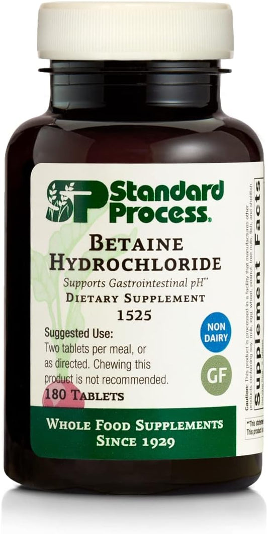 Standard Process Inc. - Suplemento de Saúde Digestiva e GI de Alimentos Integrais da Standard Process Betaine Hydrochloride com Citrato de Magnésio, Betaine HCl, Cloreto de Amônio, Pepsina e Mais – 180 Comprimidos