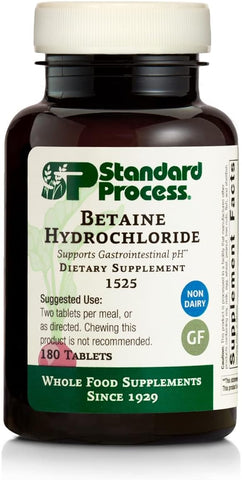 Standard Process Inc. - Suplemento de Saúde Digestiva e GI de Alimentos Integrais da Standard Process Betaine Hydrochloride com Citrato de Magnésio, Betaine HCl, Cloreto de Amônio, Pepsina e Mais – 180 Comprimidos