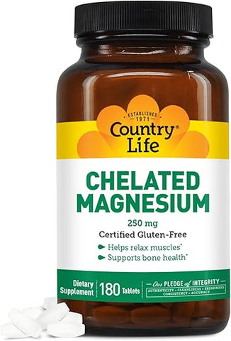 Chelated Magnesium 250mg – Suporte para Coração e Ossos - Country Life