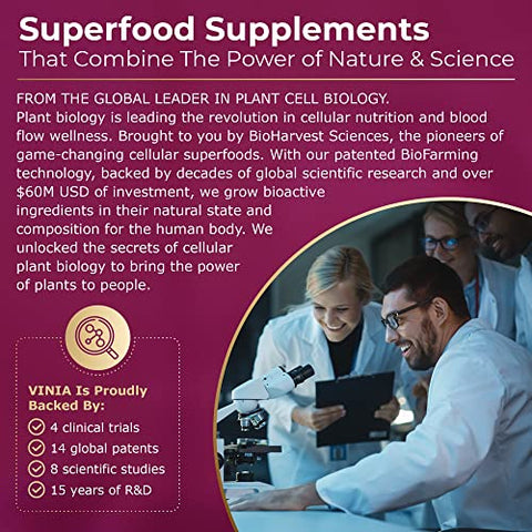 VINIA - Suplemento de Piceid Resveratrol de Liberação Sustentada por 12 Horas. Suplemento de Óxido Nítrico. Suporta a Saúde do Coração, Fluxo Sanguíneo, Pó Superfood para Aumentar Oxigênio, Amigável ao Keto. Vegano