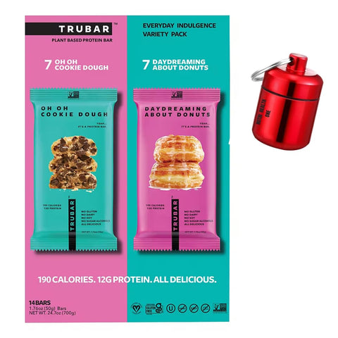 Bundle: Porta Comprimidos Chaveiro + Pack de Barras de Proteína TRUBAR – Sabor Donuts Glaceados - NUTRI HEALTH ONE