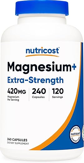 Magnésio Extra Forte 420mg, 240 Cápsulas – 120 Porções. Óxido e Glicinato de Magnésio – Não-OGM, Sem Glúten, Amigável para Veganos - Nutricost