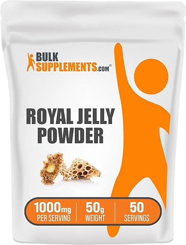 com Pó de Geleia Real – Suplemento de Geleia Real, 1000mg de Geleia Real – para Suporte Imunológico, Sem Glúten, 1000mg por Porção, 50g (Pack de 1) - BulkSupplements