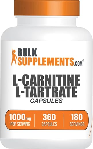 Suplemento de L-Carnitina L-Tartarato em Cápsulas – BulkSupplements.com, 1000mg por Cápsula, Livre de Glúten – Embalagem com 360 Cápsulas