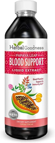 Herbal Papaya - Papaya Leaf Blood Support Liquid – Extrato de Folha de Mamão – Plaquetas Saudáveis, Limpeza do Sangue, Digestão, Enzima de Mamão – 12oz Líquido – Herbal Goodness (1 frasco)