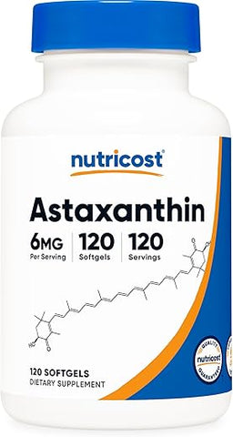 Astaxantina 6mg, Sem GMO e Sem Glúten, 120 Softgels (4 Meses de Fornecimento) - Nutricost