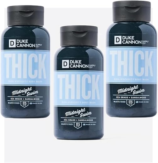 Duke Cannon Supply Co. - Duke Cannon Body Wash Midnight Swim – Fórmula Esfoliante e Hidratante, Aroma de Grama Marinha e Sândalo (3 Pack)