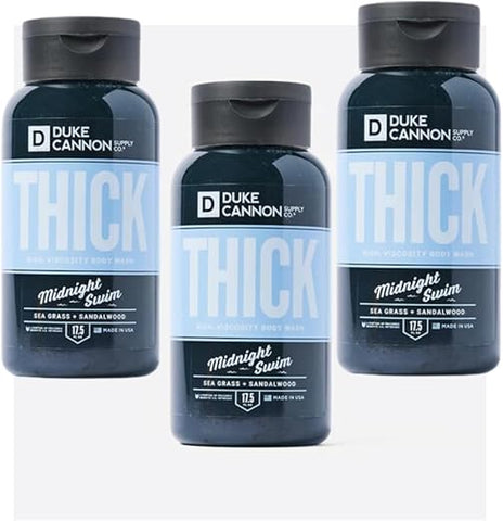 Duke Cannon Supply Co. - Duke Cannon Body Wash Midnight Swim – Fórmula Esfoliante e Hidratante, Aroma de Grama Marinha e Sândalo (3 Pack)