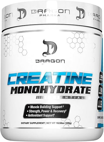 Creatine Monohydrate – Recuperação Muscular, Pós-Treino, Suporte Antioxidante (60 Porções, Sem Sabor) - DRAGON PHARMA