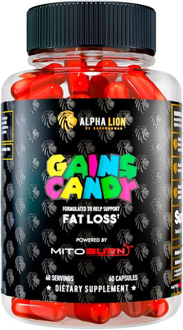 Gains Candy: Pílulas Suplementares que Apoiam a Perda de Peso, Supressor de Apetite, Amigável à Dieta Keto, Reduz Gordura Corporal, Aumenta Energia - ALPHA LION