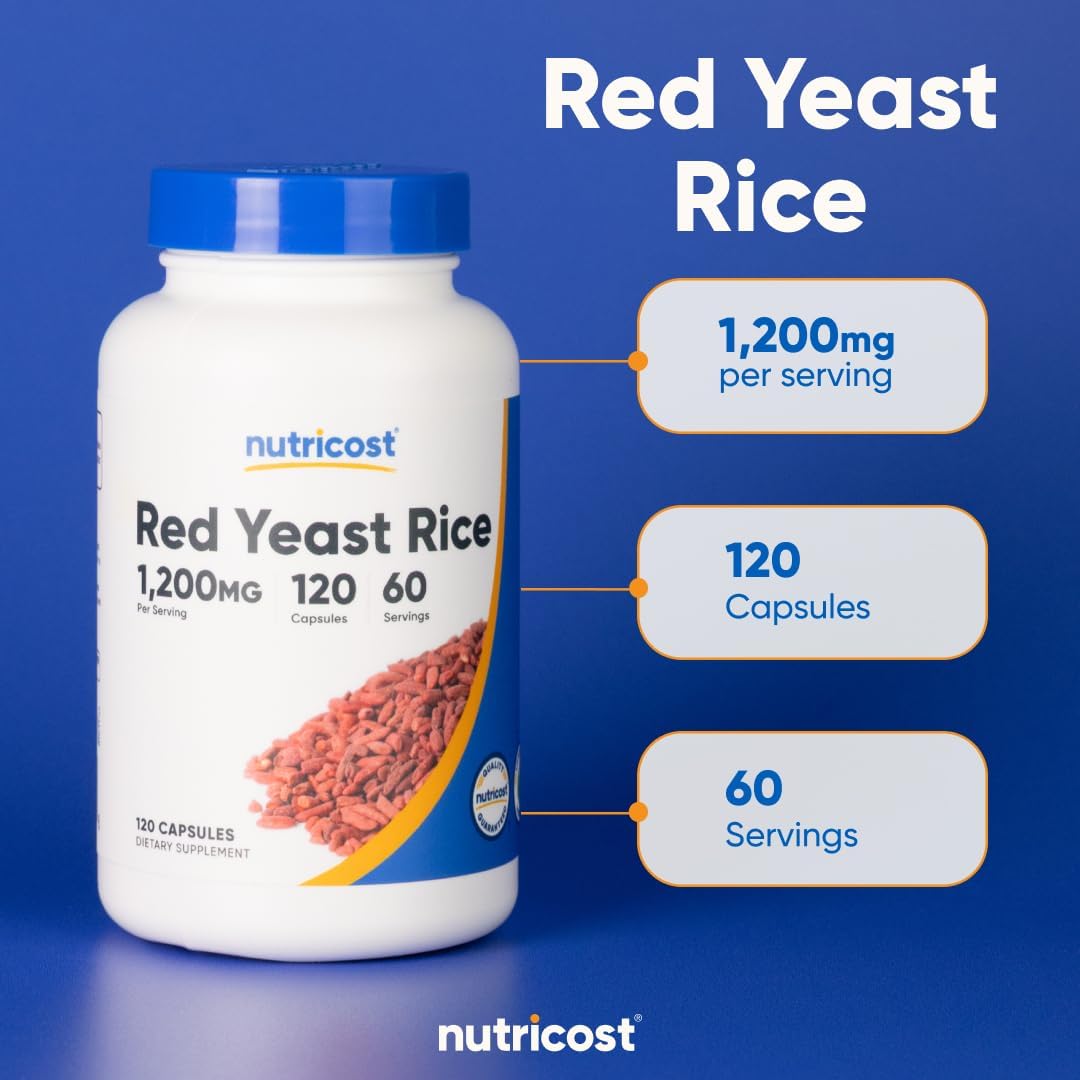 Nutricost Red Yeast Rice 1200mg, 120 Capsules - 60 Serv, Veggie Caps, Non-GMO, Gluten Free