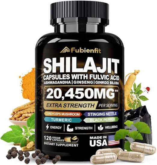 Brilhante - Fubienfit Shilajit – Cápsulas de Shilajit para Homens e Mulheres (50% Ácido Fúlvico) – Shilajit Puro do Himalaia Orgânico Feito nos EUA – 85 Minerais Traços – 120 Cápsulas